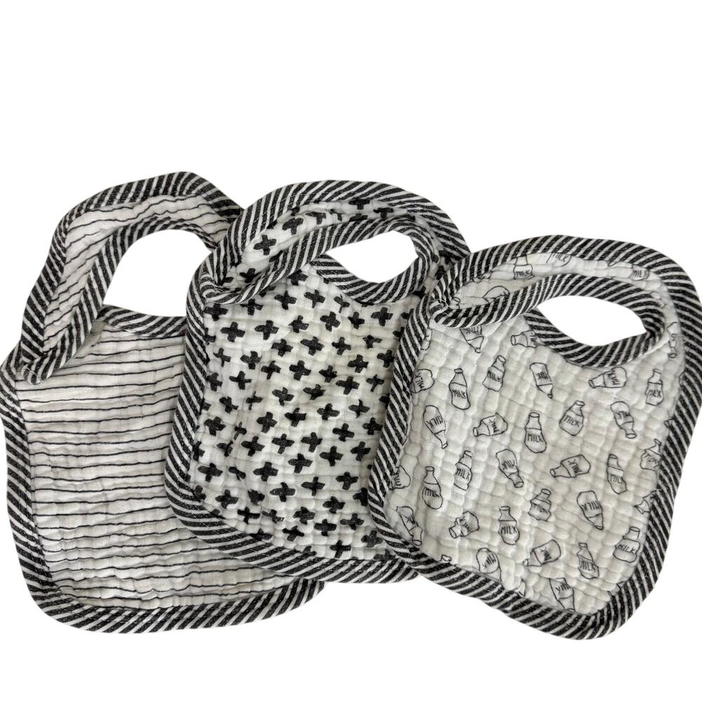 Modern Baby White & Black Muslin Baby Bibs Bundle of 3